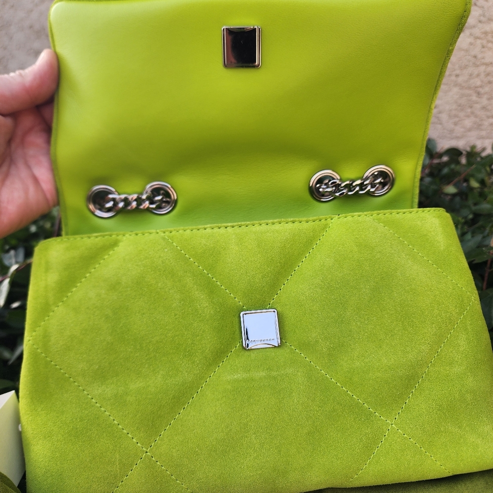 Tory Burch Kira Diamond Quilt Suede Small Shoulder Bag Handbag- Lime Green NWT - Picture 11 of 16